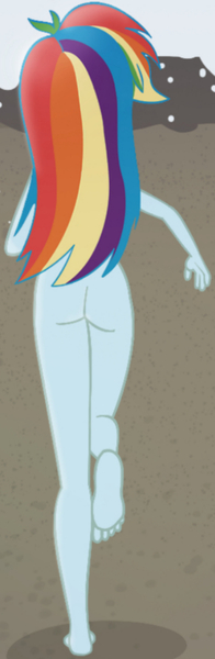 Size: 1339x4093 | Tagged: questionable, artist:invisibleink, derpibooru import, edit, rainbow dash, equestria girls, equestria girls series, ass, barefoot, beach, butt, cropped, faceless female, feet, female, image, jpeg, nudity, offscreen character, practitioner of naturism, rainbutt dash, rear view, solo, solo female