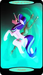 Size: 1500x2591 | Tagged: safe, artist:sixes&sevens, derpibooru import, starlight glimmer, unicorn, female, fire, image, knight of wands, magic, minor arcana, png, solo, staff, staff of sameness, tarot card