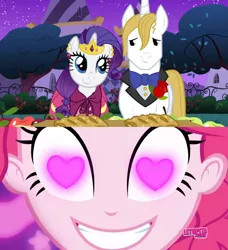 Size: 852x936 | Tagged: safe, derpibooru import, edit, screencap, pinkie pie, prince blueblood, rarity, coinky-dink world, eqg summertime shorts, equestria girls, the best night ever, female, image, male, meme, pinkie's eyes, png, rariblood, shipping, straight