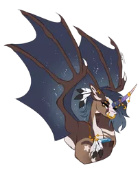 Size: 1632x2000 | Tagged: safe, artist:inspiredpixels, derpibooru import, oc, oc:crested moonlight, alicorn, bat pony, bat pony alicorn, pony, bat wings, bust, female, horn, image, mare, png, portrait, simple background, solo, transparent background, wings