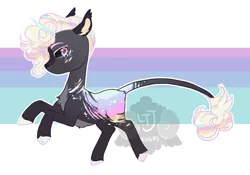 Size: 700x490 | Tagged: safe, artist:lavvythejackalope, derpibooru import, oc, unofficial characters only, pony, unicorn, abstract background, cloven hooves, colored hooves, horn, image, leonine tail, png, rearing, solo, unicorn oc