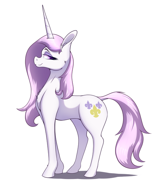 Size: 1800x2100 | Tagged: safe, artist:aquaticvibes, derpibooru import, fleur-de-lis, pony, unicorn, female, image, mare, png, profile, simple background, smiling, solo, white background