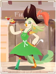 Size: 1548x2048 | Tagged: safe, artist:bonfirepng, derpibooru import, captain celaeno, anthro, gryphon, my little pony: the movie, apron, clothes, cocktail, food, hat, image, lime, lineless, noodles, pirate hat, png, ramen, solo