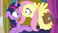 Size: 1920x1080 | Tagged: safe, derpibooru import, screencap, fluttershy, twilight sparkle, twilight sparkle (alicorn), alicorn, pegasus, pony, a health of information, boop, female, floppy ears, image, mare, nose wrinkle, noseboop, out of context, png, smiling, spread wings, wings