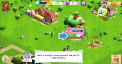 Size: 1907x997 | Tagged: safe, derpibooru import, spike, twilight sparkle, dragon, pony, unicorn, app, arrow, baby, baby dragon, bits, book, building, construction, construction pony, crystal, dialogue box, game, gameloft, gem, golden oaks library, hammer, hard hat, image, library, mine, mobile game, png, smiling, stars, store, train, train station, unicorn twilight
