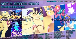 Size: 3908x2004 | Tagged: safe, artist:jargon scott, artist:lechu-zaz, artist:marbeck_213, artist:nekoshiei, artist:poxy_boxy, artist:senaelik, derpibooru import, star dancer, earth pony, pony, art pack:not a space pony, advertisement, announcement, art pack, cover art, image, png, star dancer appreciation collab