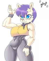 Size: 1713x2135 | Tagged: safe, artist:pantheracantus, derpibooru import, star dancer, anthro, earth pony, my little pony: the manga, clothes, colored, female, hoodie, image, muscles, muscular female, png, simple background, tight clothing, white background, wristband