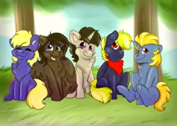 Size: 776x554 | Tagged: safe, artist:euspuche, derpibooru import, oc, oc:boreal bloom, oc:cobalt thunder, oc:lucky roll, oc:solidshot, oc:spore, unofficial characters only, earth pony, pegasus, pony, unicorn, cute, image, png