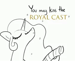 Size: 3708x3000 | Tagged: safe, artist:tjpones, derpibooru import, princess celestia, alicorn, pony, black and white, bust, cast, eyes closed, grayscale, image, jpeg, leg cast, monochrome, neo noir, nose in the air, partial color, simple background, solo, white background