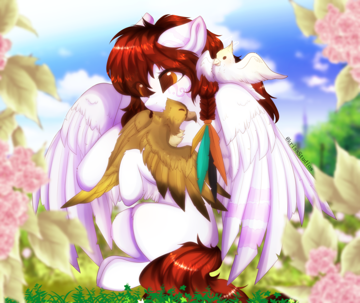 Size: 4000x3368 | Tagged: safe, artist:krissstudios, derpibooru import, oc, bird, pegasus, pony, female, flower, high res, image, mare, png, solo