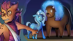 Size: 1024x576 | Tagged: safe, artist:kenisu-of-dragons, derpibooru import, trixie, buffalo, dragon, unicorn, image, jpeg