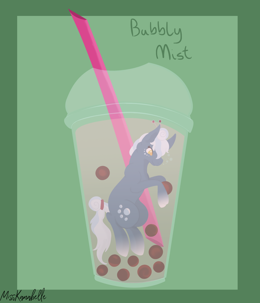 Size: 1500x1750 | Tagged: safe, artist:misskanabelle, derpibooru import, oc, unofficial characters only, earth pony, pony, abstract background, bubble tea, cup, cup of pony, earth pony oc, female, image, mare, micro, png, signature, solo