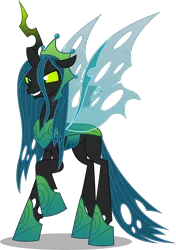 Size: 5620x8000 | Tagged: safe, artist:chrzanek97, derpibooru import, queen chrysalis, changeling, changeling queen, the ending of the end, absurd resolution, crown, female, grin, image, jewelry, png, queen, raised hoof, regalia, simple background, smiling, solo, transparent background, ultimate chrysalis, vector, wings