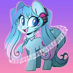 Size: 2400x2400 | Tagged: safe, artist:sakukitty, derpibooru import, ponified, earth pony, pony, anime, hair highlight, hatsune miku, headphones, image, jpeg, necktie, simple background, vocaloid