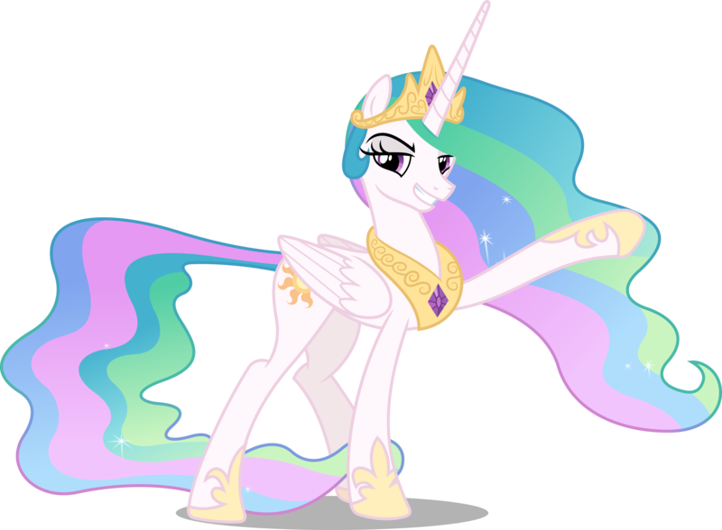 Size: 8000x5881 | Tagged: safe, artist:chrzanek97, derpibooru import, princess celestia, alicorn, pony, between dark and dawn, absurd resolution, crown, female, image, jewelry, mare, png, raised hoof, regalia, simple background, smiling, smirk, solo, transparent background, vector