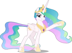 Size: 8000x5881 | Tagged: safe, artist:chrzanek97, derpibooru import, princess celestia, alicorn, pony, between dark and dawn, absurd resolution, crown, female, image, jewelry, mare, png, raised hoof, regalia, simple background, smiling, smirk, solo, transparent background, vector