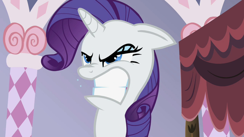 Size: 1280x720 | Tagged: safe, derpibooru import, screencap, rarity, sisterhooves social, angry, carousel boutique, female, gritted teeth, image, png