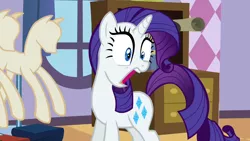 Size: 1280x720 | Tagged: safe, derpibooru import, screencap, rarity, sisterhooves social, carousel boutique, female, image, open mouth, png