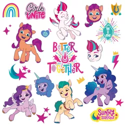 Size: 2000x2000 | Tagged: safe, derpibooru import, official, hitch trailblazer, izzy moonbow, pipp petals, sunny starscout, zipp storm, earth pony, pegasus, pony, unicorn, my little pony: a new generation, bracelet, cute, cutie mark, female, flying, g5, happy, head, image, izzybetes, jewelry, jpeg, looking at you, male, mane five (g5), mare, needs more jpeg, smiling, stallion, stock vector