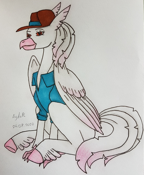 Size: 2593x3156 | Tagged: safe, artist:agdapl, derpibooru import, classical hippogriff, hippogriff, clothes, crossover, hat, image, jpeg, male, signature, sitting, sniper, solo, species swap, team fortress 2, traditional art