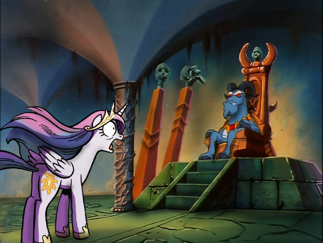 Size: 638x480 | Tagged: safe, artist:slabs37, derpibooru import, edit, edited screencap, screencap, princess celestia, g1, grogar (g1), image, jpeg, photoshop