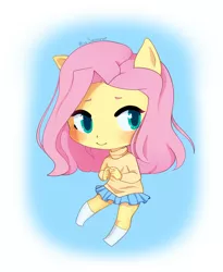 Size: 1296x1579 | Tagged: safe, artist:miss_squeorge, artist:misssqueorge, derpibooru import, part of a set, fluttershy, anthro, blushing, chibi, clothes, cute, finger, image, jpeg, kneesocks, looking sideways, shyabetes, skirt, smiling, socks, solo, sweater, sweatershy