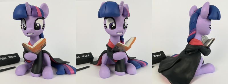 Size: 5184x1920 | Tagged: safe, artist:sparkle257, derpibooru import, twilight sparkle, pony, book, clothes, cosplay, costume, figurine, harry potter, image, irl, jpeg, magic wand, photo