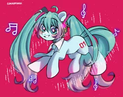 Size: 2464x1937 | Tagged: safe, artist:cottonsweets, derpibooru import, ponified, earth pony, pony, anime, hatsune miku, headphones, image, jewelry, necklace, png, solo, vocaloid