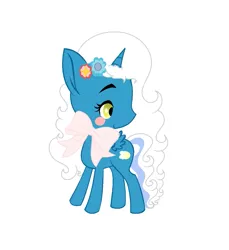 Size: 955x1044 | Tagged: safe, artist:riofluttershy, derpibooru import, oc, oc:fleurbelle, alicorn, pony, adorabelle, alicorn oc, bow, cute, female, flower, flower in hair, horn, image, jpeg, mare, ocbetes, wings, yellow eyes