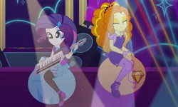 Size: 3333x2000 | Tagged: safe, artist:jasonpleas, derpibooru import, adagio dazzle, rarity, image, png, space hopper