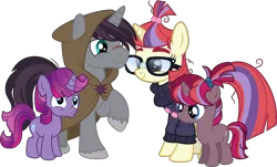 Size: 8499x5129 | Tagged: safe, artist:digimonlover101, derpibooru import, moondancer, shadow lock, oc, oc:moonshadow, oc:nightingale, pony, unicorn, absurd resolution, colt, female, filly, image, male, offspring, parent:moondancer, parent:shadow lock, png, simple background, transparent background, vector