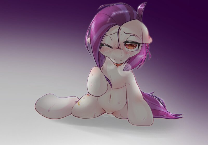 Size: 2048x1430 | Tagged: questionable, artist:kurogewapony, derpibooru import, oc, oc:southern sail, unofficial characters only, earth pony, pony, blushing, female, image, jpeg, looking at you, mare, one eye closed, solo, sweat, tongue out, vaginal secretions