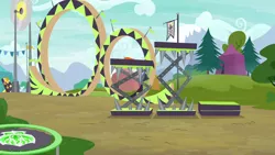 Size: 1280x720 | Tagged: safe, derpibooru import, screencap, the washouts (episode), background, crushinator jaws of smashalot, image, no pony, png, saw, scenic ponyville, the washouts, trampoline