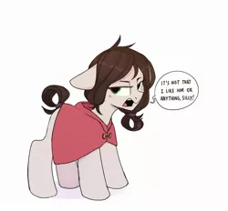 Size: 2488x2304 | Tagged: safe, artist:tallaferroxiv, oc, oc:ten, unofficial characters only, pony, unicorn, blushing, clothes, dialogue, female, floppy ears, horn, image, jpeg, mare, open mouth, simple background, solo, tail wrap, tsundere, turquoise eyes, unicorn oc, white background