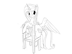 Size: 4000x3000 | Tagged: safe, artist:s.l.guinefort, derpibooru import, princess cadance, alicorn, pony, chair, dock, image, lineart, png, sketch, smiling, solo