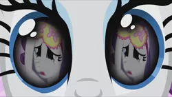 Size: 1280x720 | Tagged: safe, derpibooru import, screencap, rarity, magical mystery cure, sisterhooves social, carousel boutique, eye reflection, female, image, jpeg, reflection