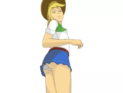 Size: 2000x1500 | Tagged: suggestive, derpibooru import, applejack, equestria girls, applebutt, breasts, butt, clothes, delicious flat chest, flatjack, image, jpeg, looking at you, panties, simple background, skirt, underwear, upskirt, white underwear