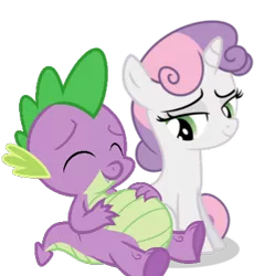 Size: 387x404 | Tagged: safe, derpibooru import, editor:luckyjay7, spike, sweetie belle, dragon, pony, unicorn, owl's well that ends well, belly, big belly, duo, eyes closed, fat spike, female, filly, image, male, png, shipping, simple background, sitting, spikebelle, straight, stuffed, transparent background, vector