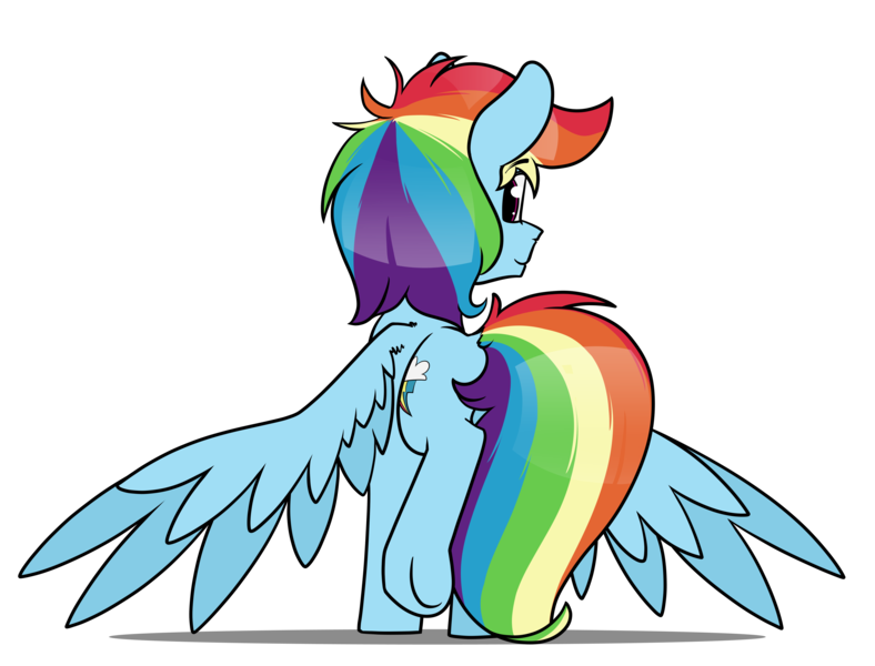 Size: 6300x4800 | Tagged: safe, artist:dacaoo, derpibooru import, rainbow dash, pegasus, pony, image, looking at you, looking back, looking back at you, png, rear view, simple background, solo, spread wings, transparent background, underhoof, wings