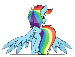 Size: 6300x4800 | Tagged: safe, artist:dacaoo, derpibooru import, rainbow dash, pegasus, pony, image, looking at you, looking back, looking back at you, png, rear view, simple background, solo, spread wings, transparent background, underhoof, wings