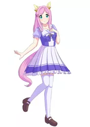 Size: 2605x3684 | Tagged: safe, artist:himo, derpibooru import, fluttershy, human, anime, clothes, crossover, cute, eared humanization, female, humanized, humanoid, image, moe, png, school uniform, shyabetes, skirt, solo, uma musume pretty derby