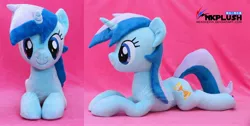 Size: 4096x2065 | Tagged: safe, artist:nekokevin, derpibooru import, minuette, pony, unicorn, female, image, irl, jpeg, life size, looking at you, lying down, mare, obtrusive watermark, photo, plushie, prone, side view, smiling, solo, watermark