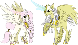Size: 5414x3129 | Tagged: safe, artist:smilesupsidedown, derpibooru import, oc, unofficial characters only, alicorn, pony, alicorn oc, base used, duo, eyelashes, feathered fetlocks, female, glowing horn, hoof shoes, horn, image, looking back, mare, peytral, png, raised hoof, simple background, transparent background, wings
