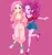 Size: 1945x2048 | Tagged: safe, artist:binco_293, derpibooru import, fluttershy, pinkie pie, human, equestria girls, clothes, duo, female, image, jpeg, legs, looking at each other, one eye closed, pink background, shorts, simple background
