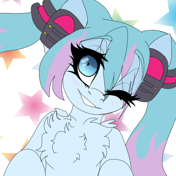 Size: 768x768 | Tagged: safe, artist:moodi, derpibooru import, ponified, pony, anime, blushing, chest fluff, cute, hatsune miku, image, one eye closed, png, solo, wink