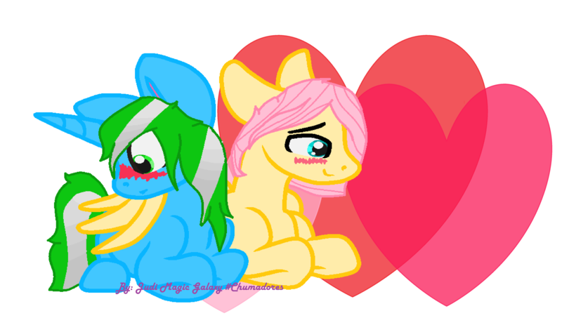 Size: 4864x2752 | Tagged: safe, artist:judi magic galaxy, derpibooru import, fluttershy, oc, oc:igames, image, png, shipping, shy