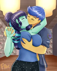 Size: 1600x2000 | Tagged: suggestive, artist:focusb, derpibooru import, coloratura, flash sentry, equestria girls, equestria girls series, big breasts, blushing, breast grab, breasts, busty coloratura, chandelier, choker, clothes, eyes closed, female, fingers interlocked, flash sentry gets all the waifus, flashatura, from behind, grope, holding, image, jpeg, kissing, male, open clothes, open shirt, pants, passionate, romantic, shipping, straight, touch, yoga pants