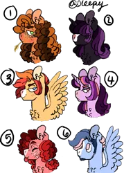Size: 500x700 | Tagged: safe, artist:strawberrysharkie, derpibooru import, oc, oc:caraml apple brownie, oc:cherry berry bumpkin, oc:glittering geode, oc:ingeous inferno, oc:swirlin' whirlpool, oc:velveteen clyde, unofficial characters only, earth pony, pegasus, pony, unicorn, beard, blaze (coat marking), bust, chest fluff, earth pony oc, facial hair, female, freckles, hair over eyes, horn, image, magical lesbian spawn, male, mare, offspring, parent:applejack, parent:big macintosh, parent:cheese sandwich, parent:flash sentry, parent:fluttershy, parent:maud pie, parent:pinkie pie, parent:rainbow dash, parent:rarity, parent:soarin', parent:trouble shoes, parent:twilight sparkle, parents:cheesejack, parents:flashdash, parents:flashlight, parents:pinkiemac, parents:rarishoes, parents:soarinshy, parents:twimaud, pegasus oc, png, simple background, spread wings, stallion, straw in mouth, tongue out, transparent background, unicorn oc, wings