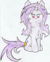 Size: 2872x3536 | Tagged: safe, artist:foxtrot3, derpibooru import, oc, oc:matin bell, pony, unicorn, chest fluff, cutie mark, disheveled, image, jpeg, purple mane, red eyes, singer