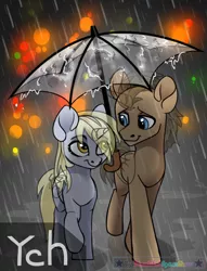 Size: 1960x2571 | Tagged: safe, artist:beautifulspaceshow, derpibooru import, derpy hooves, doctor whooves, time turner, alicorn, pony, alicornified, commission, cute, derpabetes, derpicorn, doctorderpy, female, image, looking at each other, male, mare, night, png, race swap, rain, raised hoof, raised leg, shipping, stallion, straight, umbrella, ych example, your character here